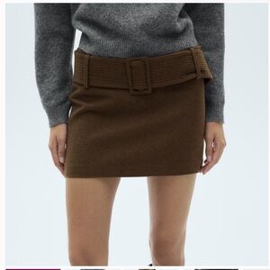 NWT Mango Wool Blend Brown Belted Mini Skirt